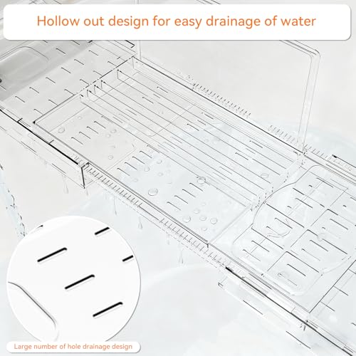 Yieach Luxury Clear Acrylic Bathtub Tray with Book Holder,Expandable Bath Tray for Tub and Bath Shelf Over Tub,Plastic Bath Table & Board,Bath Caddy Trays & Accessories for Women Relaxing Spa Gifts - size: L - (33.1 to 41.4 in）