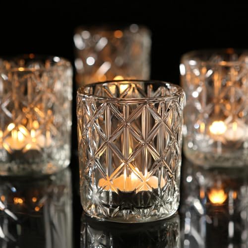 24pcs Clear Votive Candle Holders 2x2.5inch - Glass Candle Holder in Bulk for Table Wedding Centerpieces, Tea Lights Candle Holder for Wedding Party Holiday Decor (Clear,24) - color: Clear