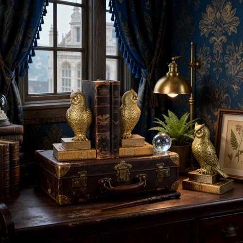 Decorative Owl Bookends, Book Ends for Shelves, Vintage Resin Bookends with Anti-Slip Base for Books Lovers Home Office Decor Book Holder (Gold) - color: Gold