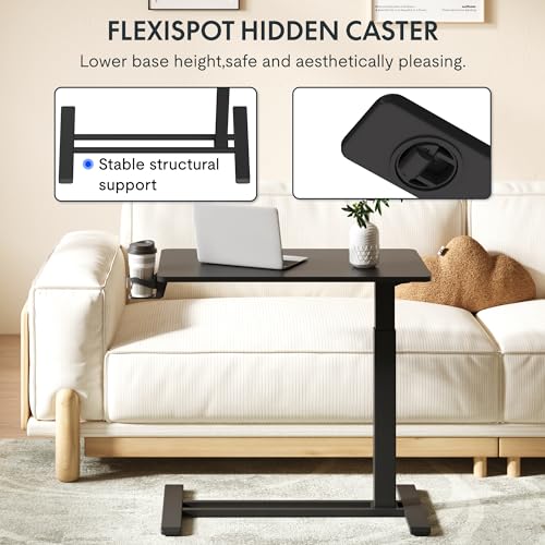 FLEXISPOT H7 Adjustable Overbed Bedside Table with Wheels Pneumatic Mobile Standing Desk Laptop Desk Rolling Computer Cart Movable Overbed Table Hospital Home Use(31.5" W x 17.7" D, Black Large) - color: Black, size: Large