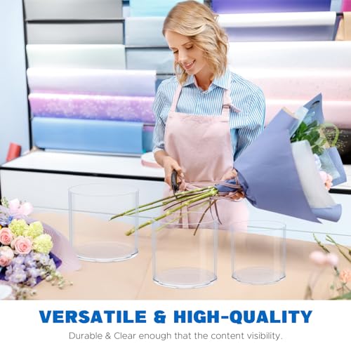 JYPS Clear Vase Set of 3, Polycarbonate, Round, Transparent, Wide Mouth, 6 inches, Ideal for Wedding Decor, Flowers, Bedroom, Living Room, Bathroom, Break Resistant - size: 6.2'' W*5.9'' H + 6'' W*5.9'' H + 3.8'' W*3.6'' H
