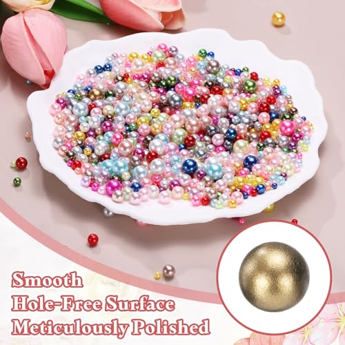 PATIKIL 1000 Pcs No Hole Pearls, 3mm 4mm 5mm 6mm 8mm Mini Round Faux Pearl for Art Crafts Jewelry Making Nail Vase Filler Birthday Wedding Party, Dark Gold - color: Dark Gold