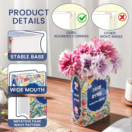 Book-Shaped Vase for Flowers, Ceramic Book Planter Pot, Bookshelf Vase for Flowers, Teacher Appreciation, Cute Bookshelf Decor, Pot Planter Bookends, Art Deco Style Piece, Unique Vases - color: Garden