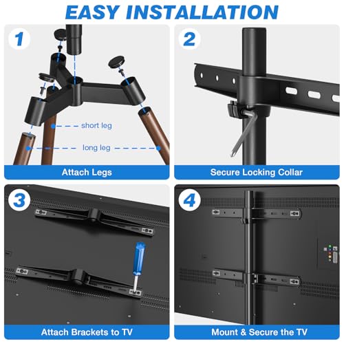 Rfiver Artistic Easel TV Stand, Height Adjustable & Swivel 100° Tripod TV Stand for 32-65 Inch LCD LED Flat Panel Curved Screen TVs up to 77 lbs, Portable TV Mount for Bedroom, Living Room, Studio - color: Walnut