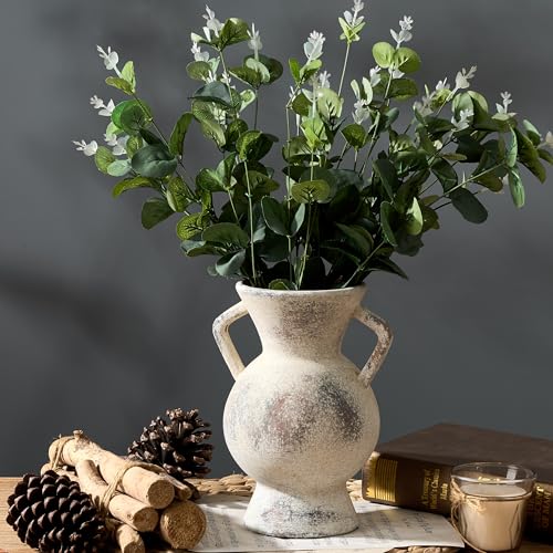 LUKA Antique Ceramic Vase with 2 Handle,9.25 inches Rustic Vase Minimalist Decor, Decorative Vases for Home Decor, Table, Living Room, Shelf, Christmas Decoration(Large,Gray) - color: L-gray(9.25 In)