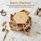 360° Rotatable Bamboo Desktop Organizer, Large Capacity Cosmetic & Jewelry Storage for Makeup Serum, Diamond, Easy Setup No Assembly (9)