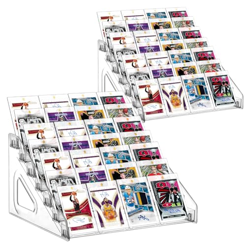 2 Pack 7 Tier Acrylic Card Display Stand, 7-tiers Versatile Display for Trading Cards,Greeting Card Display Stand,Portable Display Rack Holder for Graded Cards, PSA Cards,Sports Cards, Business Cards