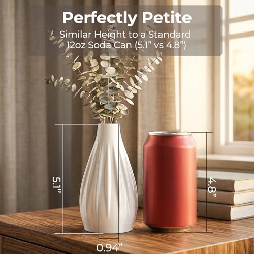 Shatterproof Small Bud Vases for Centerpieces - 2-Piece Waterproof & Weighted Mini Flower Vases (5.1" H) with Pink Peonies - Modern Table Decor for Weddings Parties & Events - color: With Pink Peonies