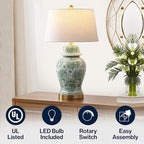 JONATHAN Y 29.5" Green/White Ceramic Table Lamp for Living Room and Office, White Linen Drum Shade, Traditional Chinoiserie Ginger Jar Lamp, LED Bulb Included (JYL3008D) - color: Green/White