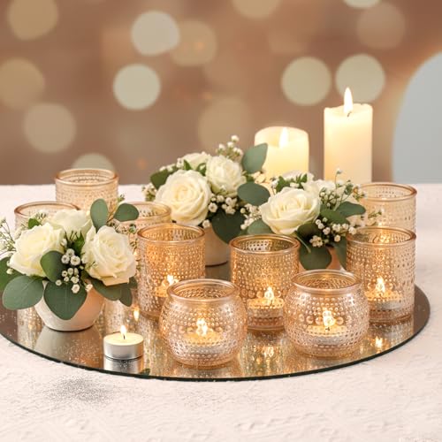 16 Pcs Gold Votive Candle Holders- Gold Centerpieces for Tables, Assorted Tealight Candle Holders for Wedding Table Decor, Rehearsal Dinner, Engagement, Birthday Party Decorations - color: Gold