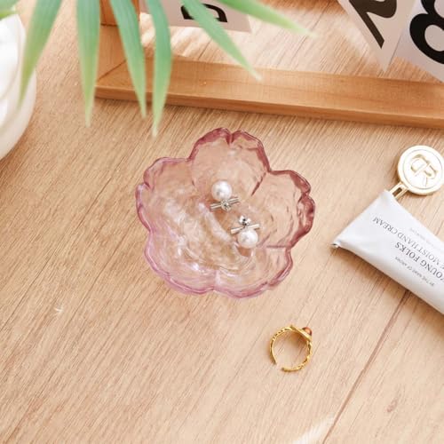 Gifts for Women Flower Ring Dish Jewelry Tray,Glass Trinket Dish Bathroom Room Decor Trinket Dish Valentine's Friendship Christmas Birthday Gifts for Women(Light Pink Purple) - color: Light Pink Purple