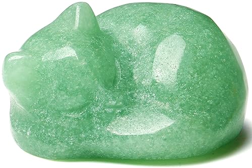QINJIEJIE Green Aventurine Cat Crystals Decor Sleeping Cat Statue Healing Stone Decor Gifts Hand Carved Gemstones Figurine Office Room Home Desk Decorations Cute Gem Lucky Energy Gifts for Women Men - color: G-green-green Aventurine, size: 1.5 inches