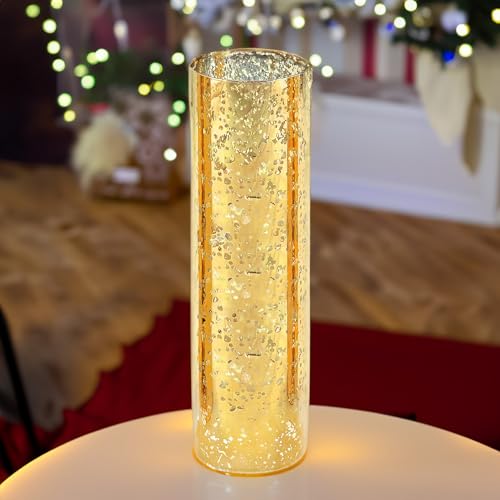 WGVI Hurricane Candle Holder Sleeve, W: 4", Ht: 16", Gold Speckled Glass Cylinder Open Both Ends, Chimney Tube Shade, 1 Piece - size: 4x16"H