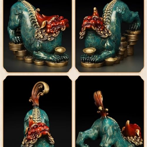 Fengshui Statue Vintage Luxury Copper Pixiu Fortune Ornament Chinese Living Room Entryway Office Desktop Decorations Feng Shui Accessories Home Desktop Decor (Color : Right, Size : Small) - color: Right, size: Small