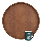 HofferRuffer Round Serving Tray 20'', Elegant Faux Leather Circle Ottoman Table Tray, Serve Tea Coffee Breakfast in Bedroom Living Room Kitchen (Brown) - color: Antique Brown, size: 20"