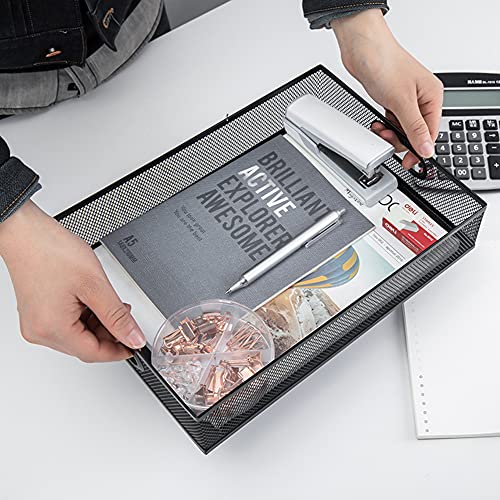 Desk Drawer Organizer, A4 Large Metal Mesh Desk Rrganizer Tray, Versatile Storage Box Set for Office Home Supplies,13 x 9 inches - color: Black A4 L