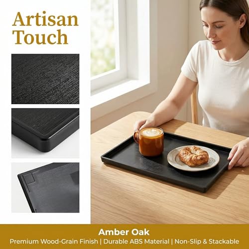 Cedilis 2 Pack Black Rectangular Serving Trays, Non-Slip Plastic Coffee Table Tray, Modern Ottoman Trays for Table Centerpiece, Home Decor, Bathroom, Kitchen Counter