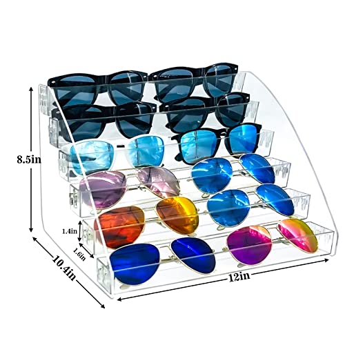 MineSign Sunglasses Organizer Clear Eyeglasses Display Case Sticker Display Tray For Glasses Tabletop Holder Stand (6 layer) - style: 6t
