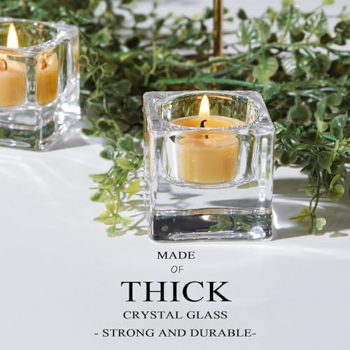 Clear Glass Tealight Candle Holder, Square Candle Holder Set of 8, Table Centerpiece for Ceremony, Event,Wedding, Party Decor