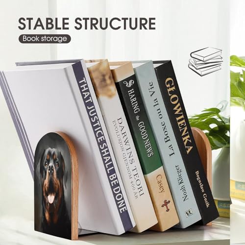 Cool Rottweiler Dog Art Bookends 1 Pair Heavy Duty Book Ends for Shelves Non-Skid Bookend Supports Wooden Book Holders with Metal Base Desk Organizers Books Storage to Hold Books