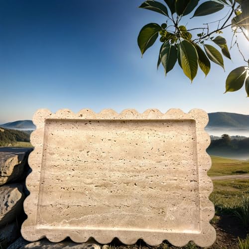 Elegant Marble Vanity Tray, Natural Luxury Travertine Decorative Countertop Organizer for Bathroom, Kitchen & Dresser - Holds Keys, Coffee, Perfume, Jewelry & Makeup