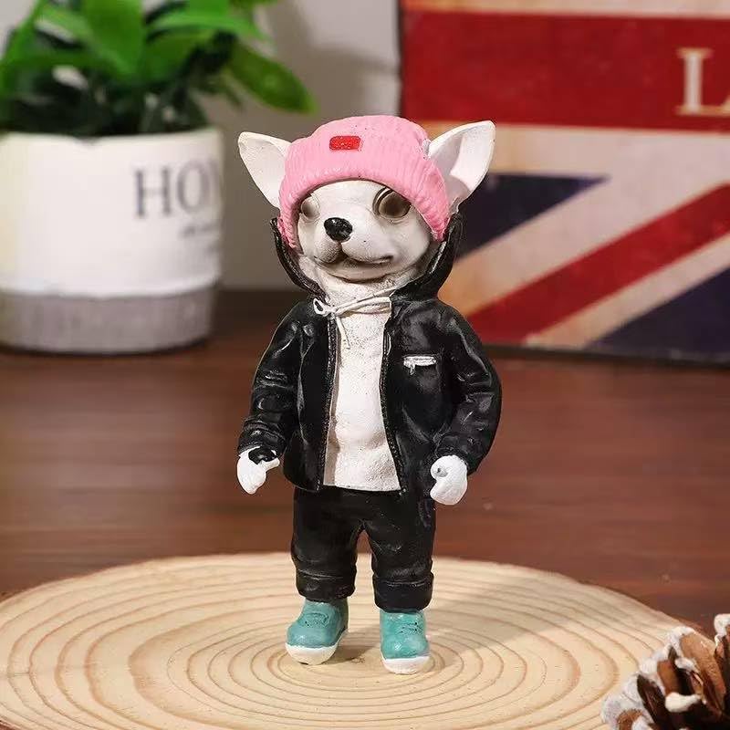 2025 Coolest Dog Sculpture for Home, Dog Statue Crafts Living Room Desktop Decorations,Handmade Casual Small Resin Animal Statue Ornament Home Decor Black - color: Black and Pink