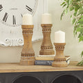 Deco 79 Wood Beaded Pillar Candle Holder, Set of 3 12", 9", 7"H, Brown - color: Brown, size: S/3 12", 9", 7"H
