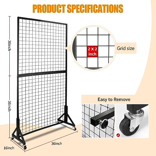 Eastern Tree 2 Packs 3'X 6' Two Gridwall Panels Display Stand with Sturdy T-Base, Black Wire Grid Wall Panels for Craft Show Display Rack, Art Display Stand, Extra more 20 Hooks