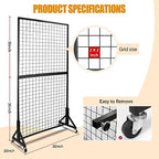 Eastern Tree 2 Packs 3'X 6' Two Gridwall Panels Display Stand with Sturdy T-Base, Black Wire Grid Wall Panels for Craft Show Display Rack, Art Display Stand, Extra more 20 Hooks