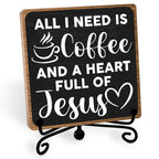 Toerifer Coffee Lover Gifts, Table Sign, Christian Decor, Rustic Wooden, 5x5 Inches - style: coffee sign 07