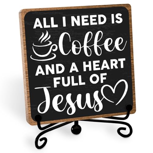 Toerifer Coffee Lover Gifts, Table Sign, Christian Decor, Rustic Wooden, 5x5 Inches - style: coffee sign 07