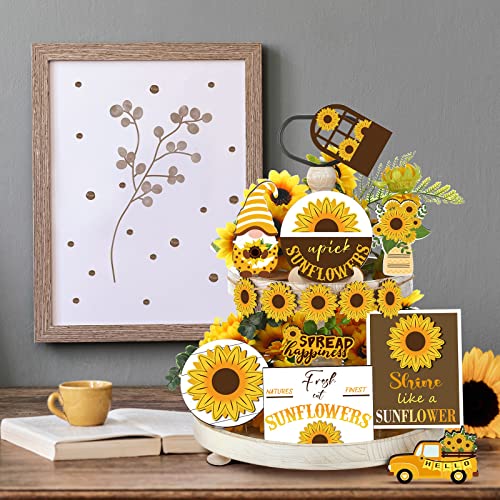 12 Pcs Sunflower Tiered Tray Decor Set Summer Kitchen Decor Tiered Tray Rustic Farmhouse Tier Tray Decor Items Sunflower Gnome Wooden Signs for Sunflower Party Decor Summer Home Decoration - style: Sunflower
