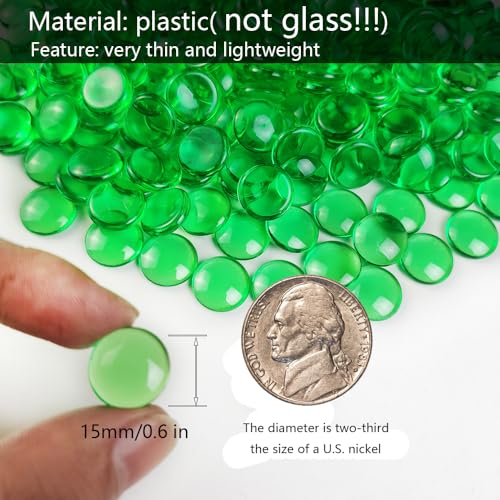 HappyFiller 630 PCS Green Color Acrylic Gems Plastic Flat Marbles Gemstones for Vase Fillers,Party Confetti Table Scatters Aquarium Fish Tank Fishbowl Pebbles Stones,Arts Crafts - color: Dark Green