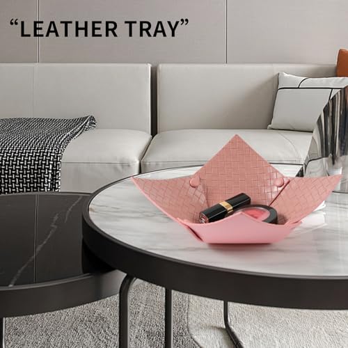 KINIVA 2 Pack PU Leather Jewelry Valet Tray for Men Women,Small Key Bowl for Entryway Table,Portable Travel Catchall Dice Tray (Bowl-Pink-2pcs) - style: Bowl-Pink-2pcs