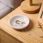 Natural Marble Travertine Ring Dish Jewelry Tray 5.5" for Women, Marble Trinket Dish for Key Earring Nightstand, Mother's Day Engagement Birthday Gift - Italian White - color: Italian White