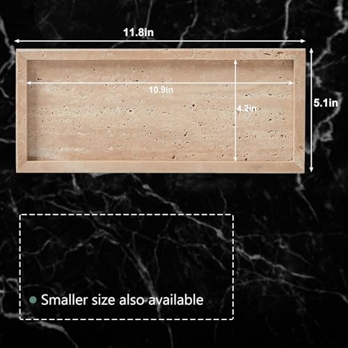 Natural Travertine Vanity Tray, Luxury Stone Organizer for Bathroom & Kitchen Counter | Holds Soap Dispenser, Jewelry, Perfume | Non-Resin, Non-Ceramic Décor - color: Travertine, size: 11.8" x 5.1" x 0.8"