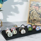 LIUYALO Military Challenge Coin Display Stand 6 Rows Stair Design Solid Wood Coin Holder Rack Gift for Military Army for Him Father Collectible Coins Holder Black Finish - color: black