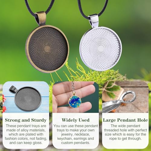 110Pcs Pendant Trays, Round Tray Set, Alloy Tray Charms Bulk, Bezel Pendant Trays for Homemade Jewelry and Necklaces, DIY Crafts, Resin Art, Paint Pour Skins, Costume Jewelry - size: 110 PCS