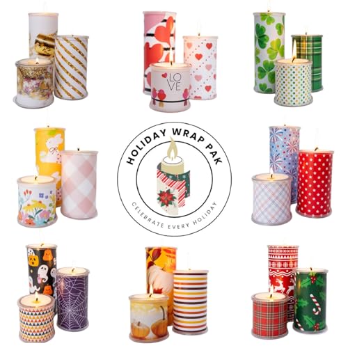 Holiday Wrap Pak – Dual-Sided Decorative Candle Wraps, 8 Holiday Designs, Reusable & Interchangeable, Year-Round Home Décor - color: Holiday Wrap Pak