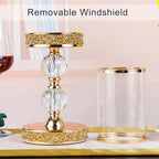 Pillar Candle Holder, 13 Inch Crystal Candlesticks for 3''X5'' Candles, Dining Coffee Table Decor, Wedding, Events, Parties - Glass and Gold Finish - size: 2 crystal balls