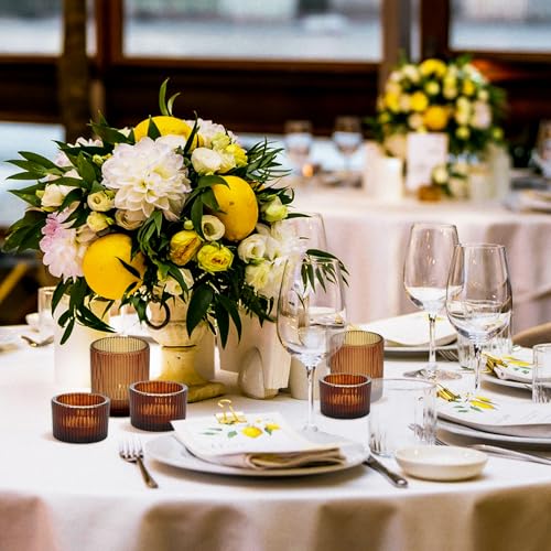 20pcs Assorted Votive Candle Holders for Tea Light Candles, Amber Glass Tea Light Candle Holders Set, Decorative Ribbed Tealight Holder for Wedding Table Decor, Dining Room, Valentine's Day, Birthday - color: Amber