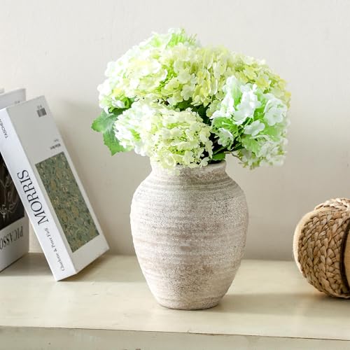 Ceramic Flower Vase - 7.4 Inch Farmhouse Rustic Vase for Home Decor Handcrafted Pottery Vase Small Terracotta Vases for Dining Table Decor Fireplace Living Room Bathroom Wedding Centerpiece - color: 205-1-7.4in