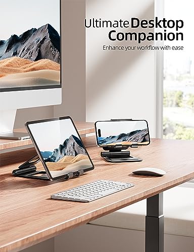 Nulaxy Aluminum Dual Foldable iPad Stand, Fully Adjustable Desktop Tablet Holder, Tablet Accessories for Office Kindle Compatible with Mobile Devices iPad Pro/Air/Mini, iPhone Pro/Max/Plus, Black - color: A-Black