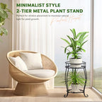 TOSKING 2-Tier & 9.1'' Single Metal Plant Stand Set – Single Stand with Adjustable Leveling Feet, Rustproof Heavy Duty Flower Pot Holder for Indoor/Outdoor, Stable Multiple Plant Rack for Balcony Garden Patio Living Room Bedroom, Black - size: 2Tier-19.5'