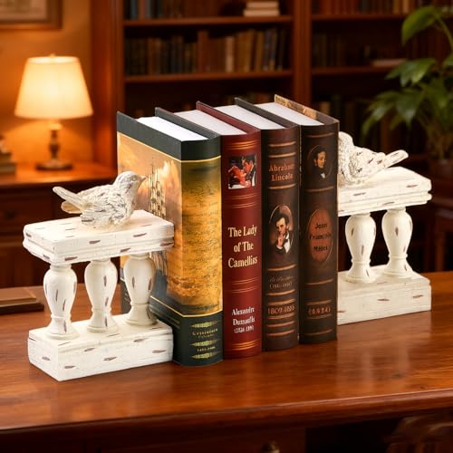 2PCS Birds Decorative Bookends Heavy Duty Resin Vintage Book Ends Books Stand Organizer for Kids Rooms Office Desk(Bird and Roman Column) - color: Bird and Roman Column