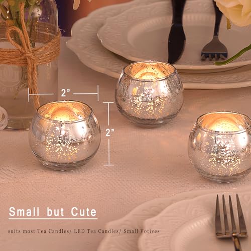 LAMORGIFT Silver Votive Candle Holders Set of 12 - Mercury Glass Votives Candle Holder - Christmas Tealight Candle Holder for Home Decor and Weddings/Parties Table Centerpieces - color: Silver