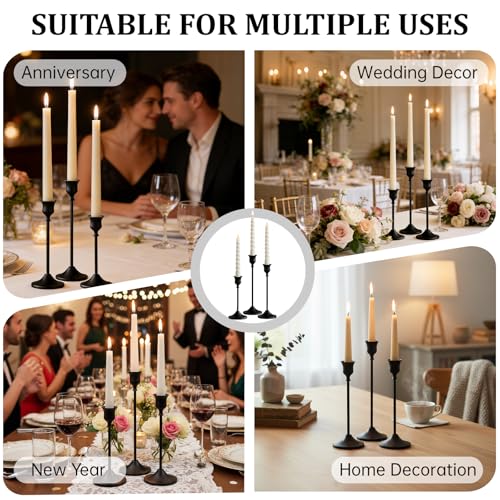 Candlestick Holders 12 PCS Black Metal Taper Candle Holder, Vintage Candle Stick Holders Set for Fireplace Home Table Centerpieces Party Weddings Decorations ﻿