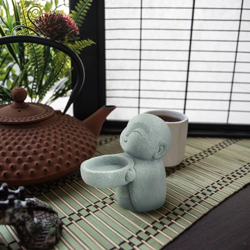 Landical Buddha Sandstone Statues, Zen Monk Praying Statue Sculptures Ornament for Wealth Good Luck Feng Shui Decor Home Office Car Decoration(Jizo Monk) - style: Jizo Monk