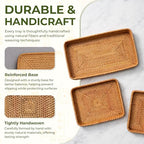 Set of 3 Rattan Serving Trays – Handwoven Wicker Trays for Bathroom, Kitchen, Coffee Table, Ottoman; Modern Farmhouse, Boho, Rustic & Coastal Home Decor - style: Natural Rattan Trays
