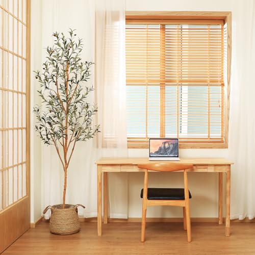 Kazeila Artificial Olive Tree 6FT Tall Faux Silk Plant for Home Office Decor Indoor Fake Potted Tree with Wood Branches and Fruits - size: 6ft